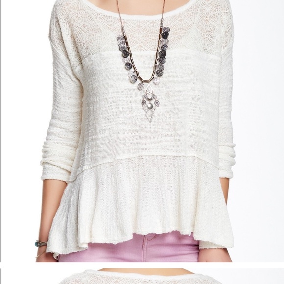 Free People Kristobel Ruffled Cream Knit Sweater NWOT - Picture 1 of 8